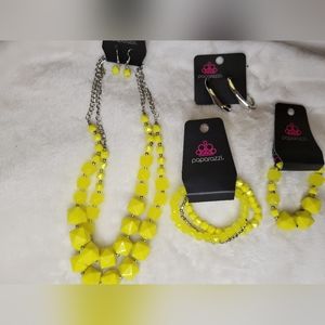 Boho Faux Stone Necklace set, earrings,  and bracelets  in Lemon yellow